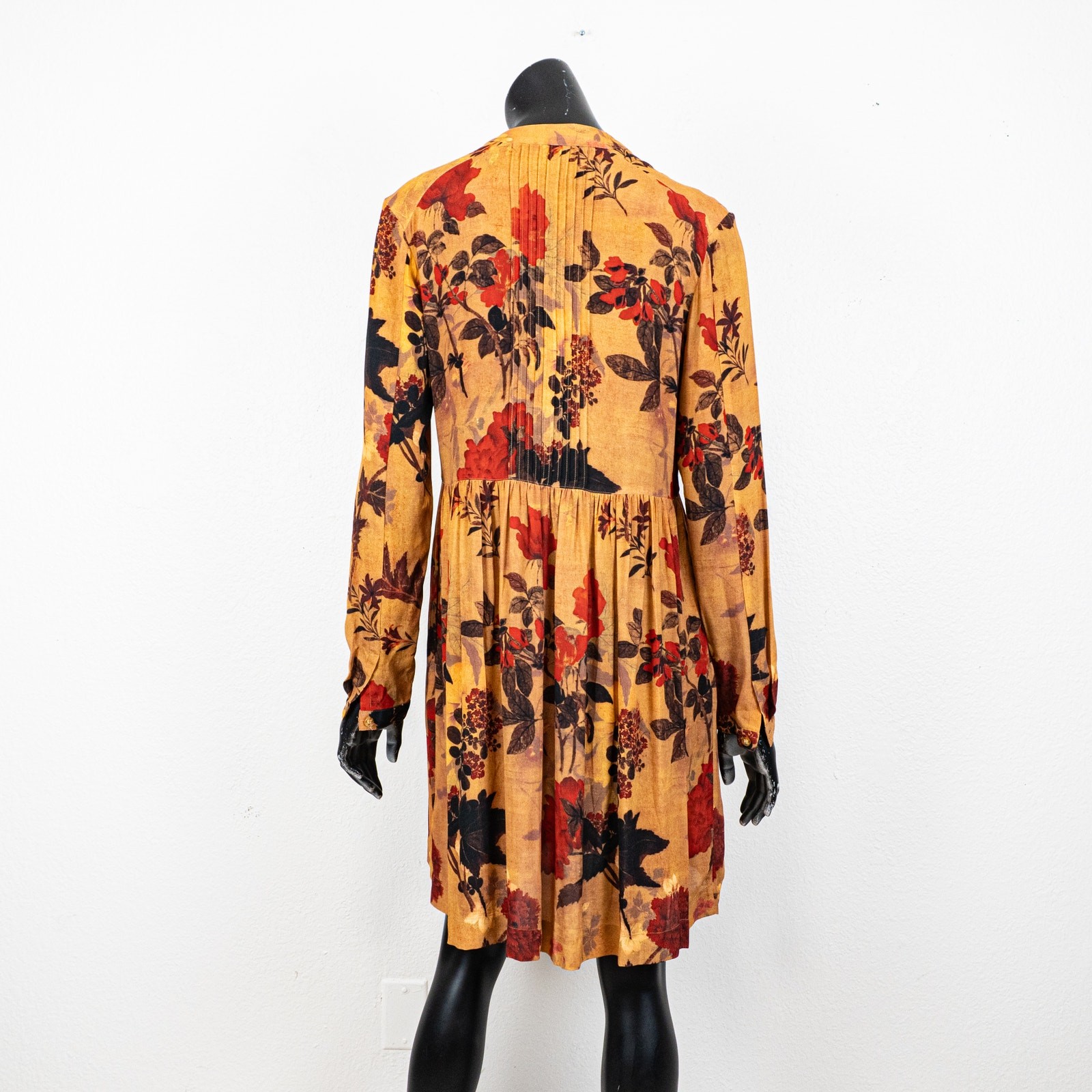 Peruvian Connection Women’s Brown Floral Dress Pleated size Small