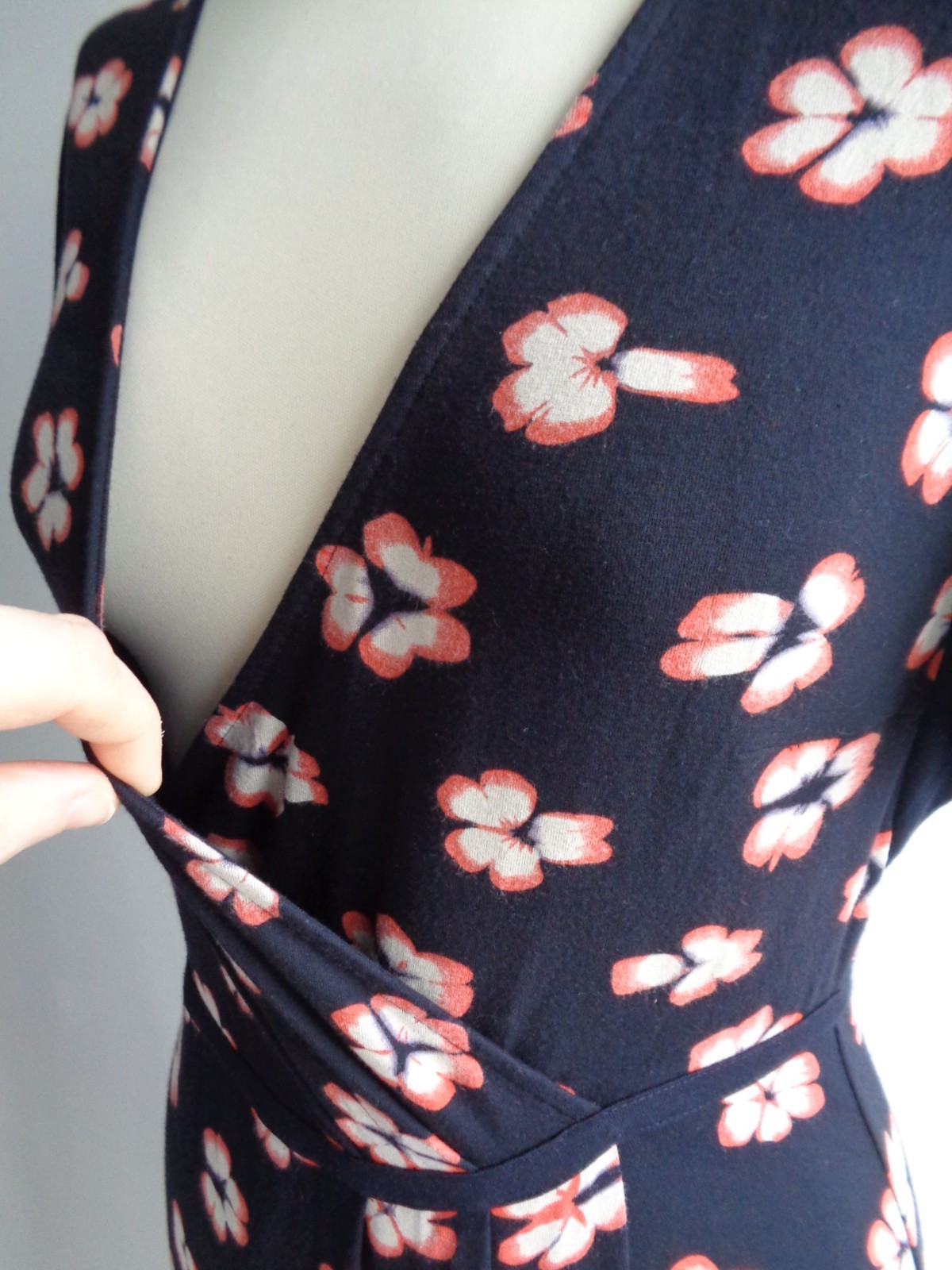 FENN WRIGHT MANSON Black Pink Floral Jersey Dress UK Size 10 Summer Casual