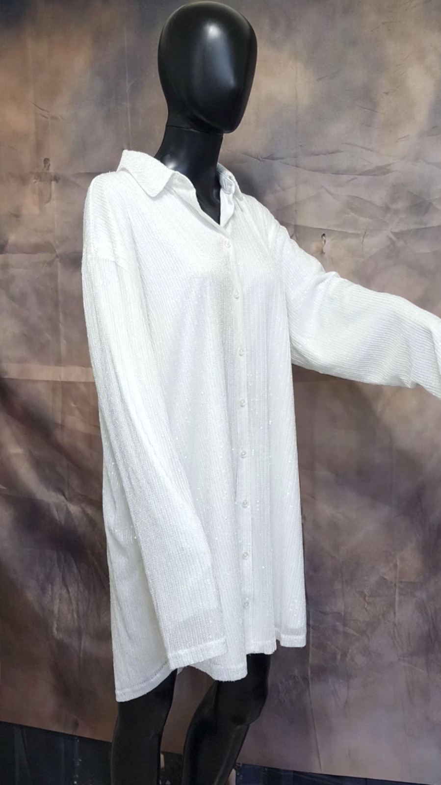 ✨ White Sequin Button-Up Blouse | Long Sleeve Collared Shirt | Elegant Sparkle