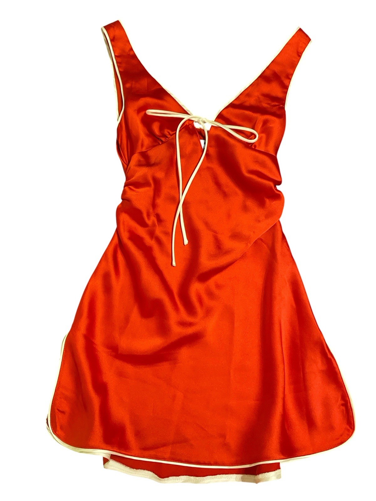 ZARA Contrast Piping Satin Mini Dress Red Size XS Silk Feel Ruched Holiday NWT