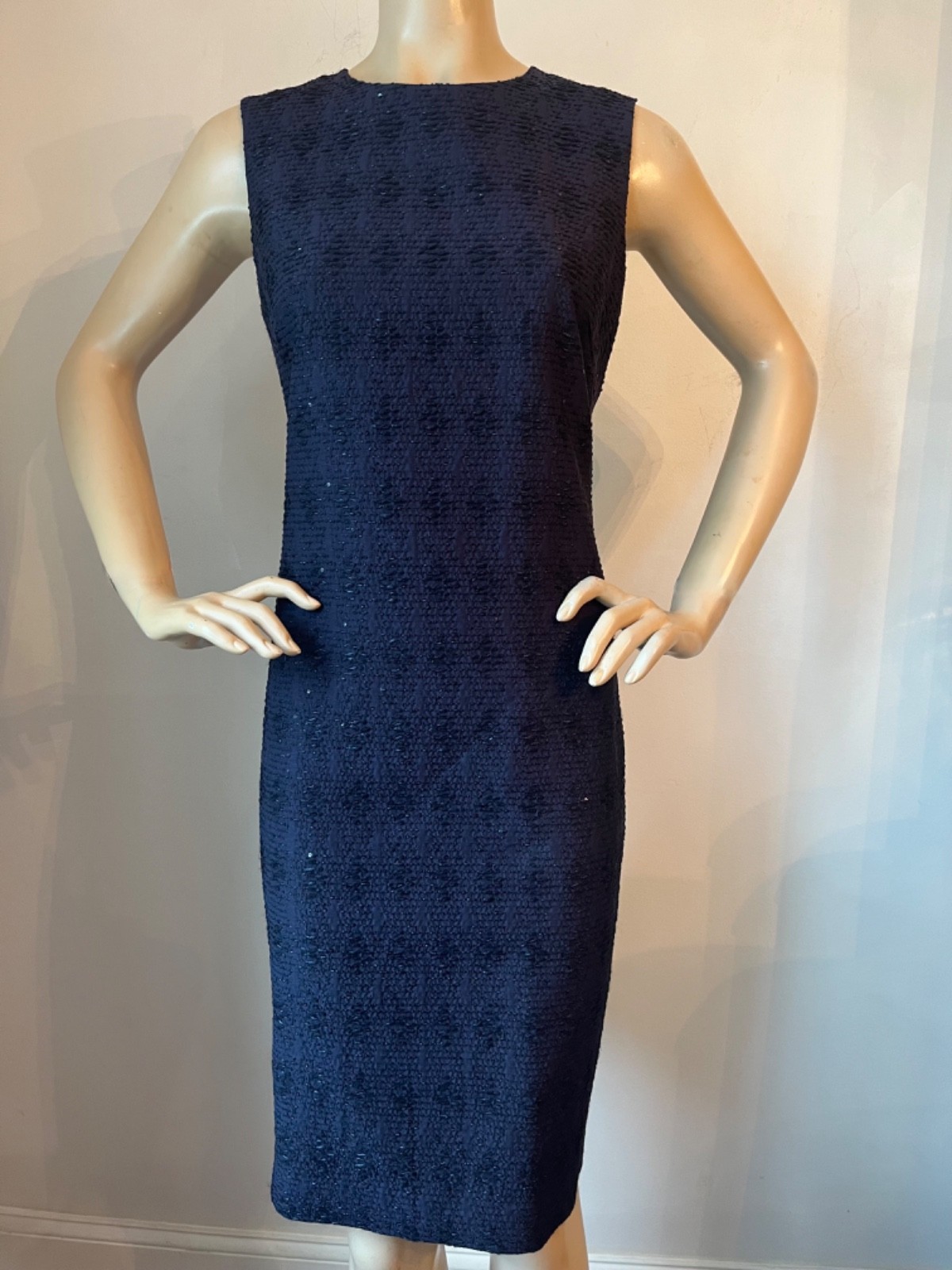 NWT ST JOHN KNIT SIZE 14 NAVY SPARKLE SHEATH DRESS