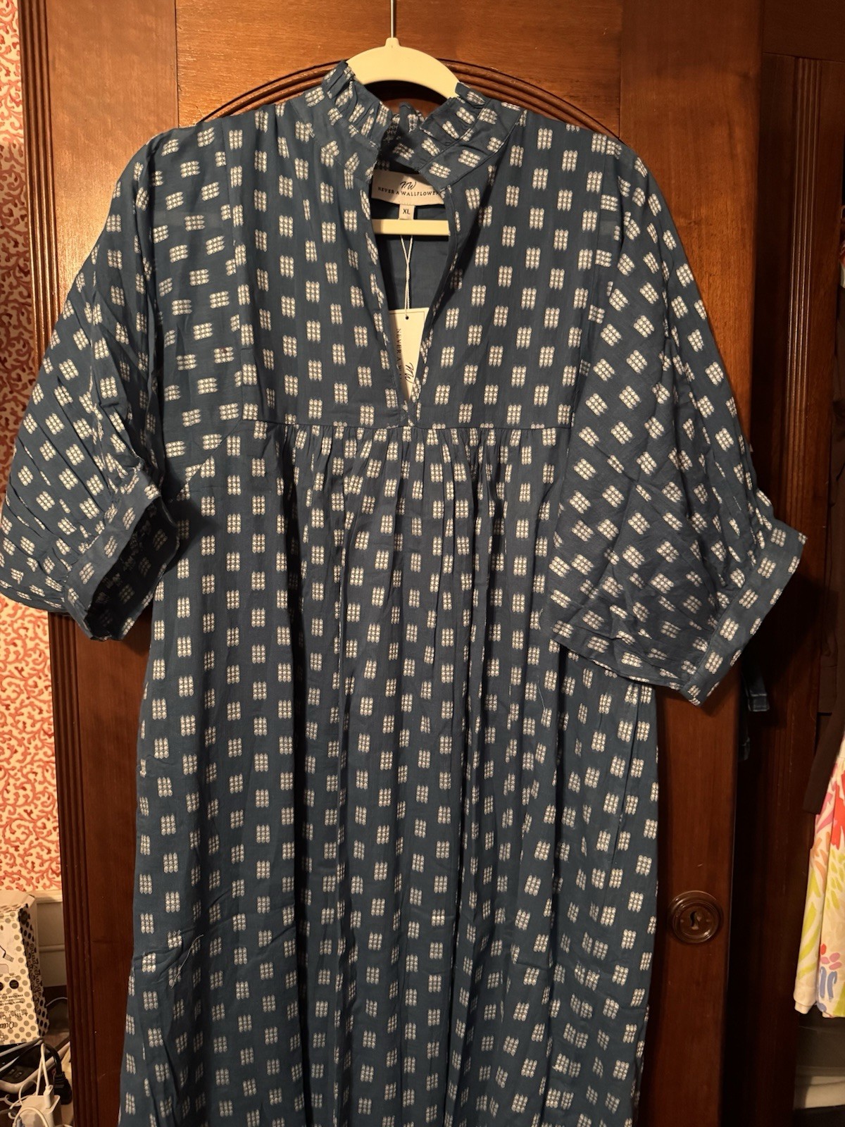 Dress NWT Never A Wallflower High Neck Dress With Ruffle 9 Dot Prussian Sz XL