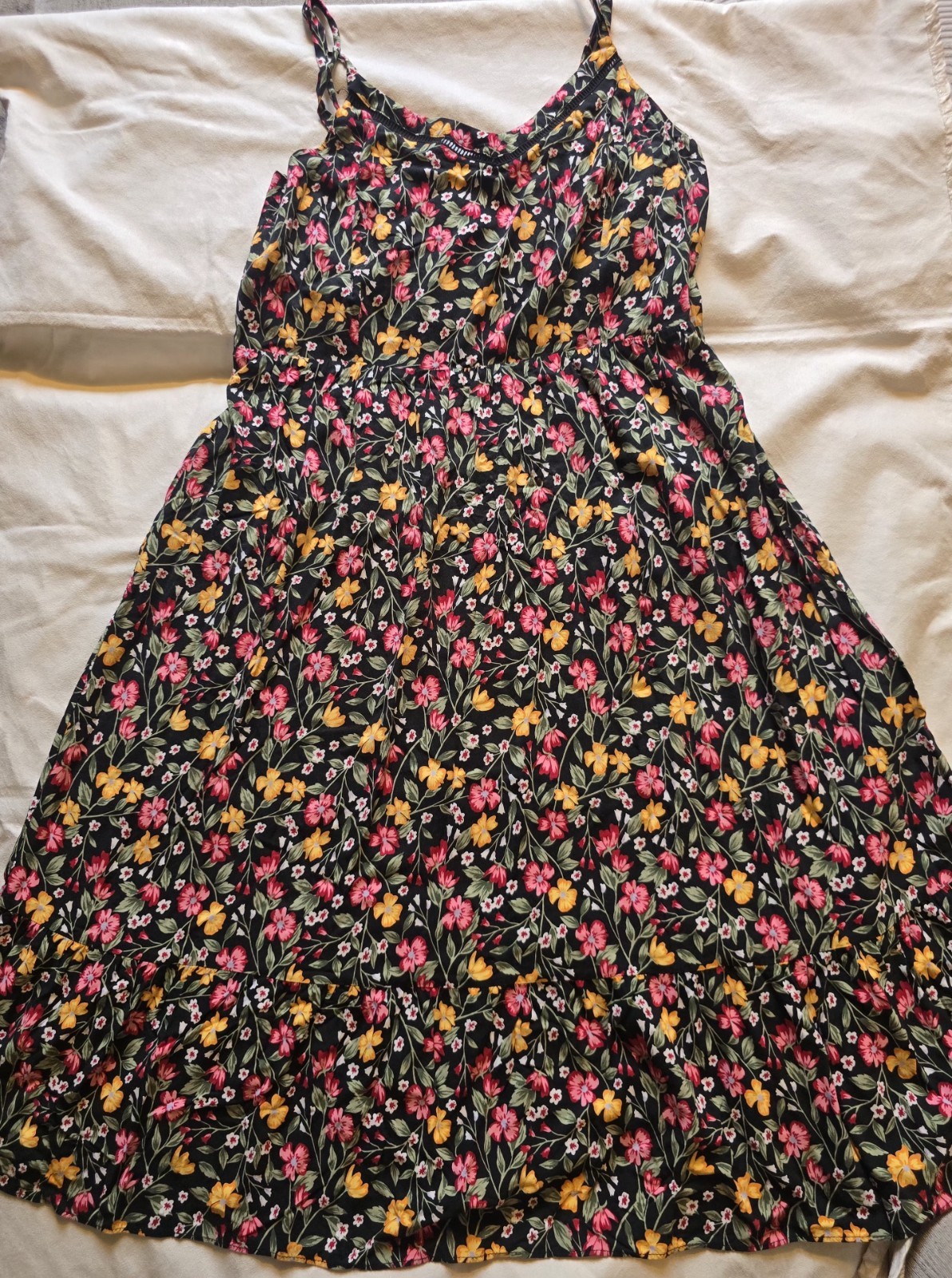 Old Navy Black Floral Smocked V-Neck Strappy Sleeveless Maxi Dress Womens XL