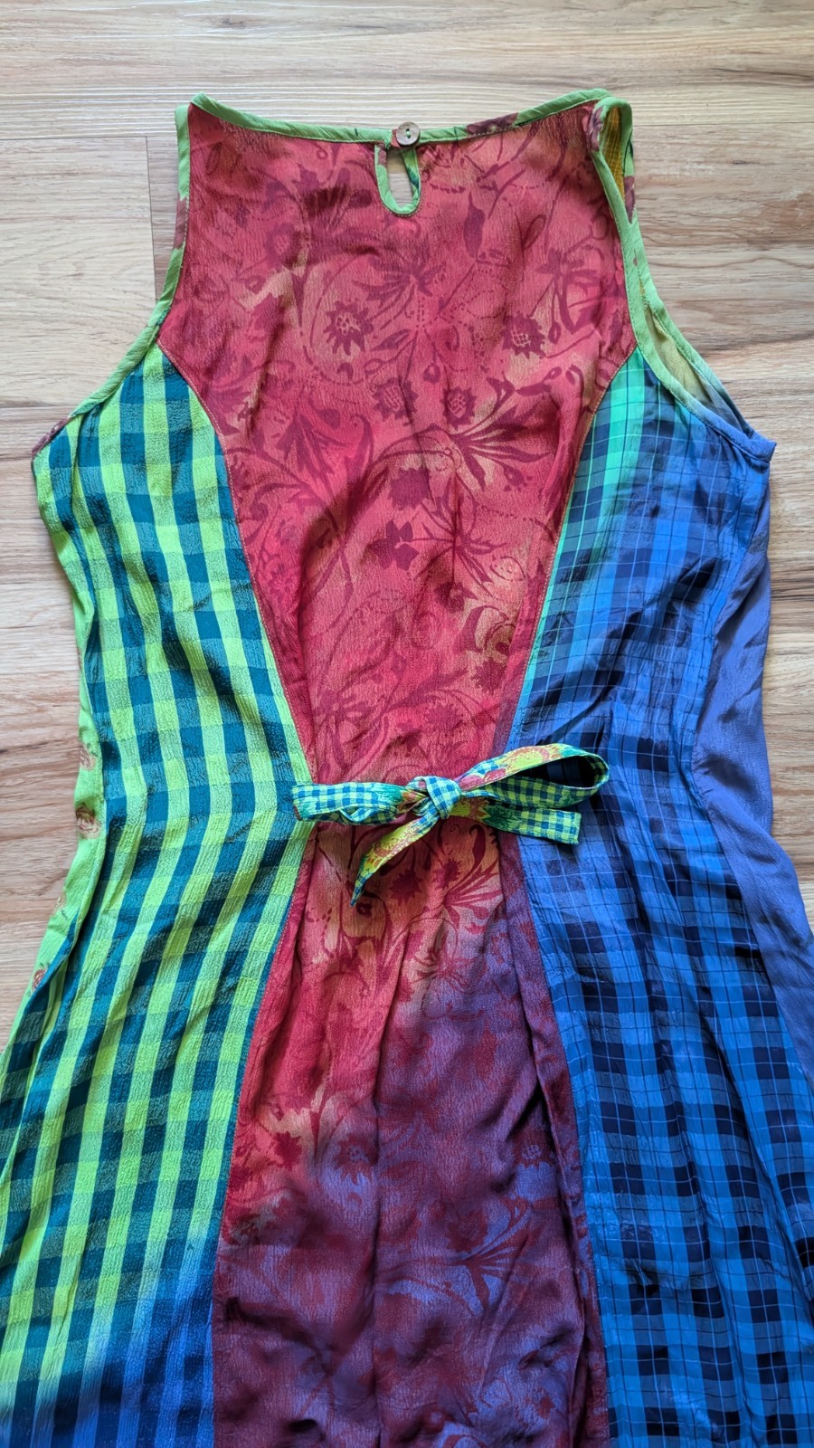 Sacred Threads Patchwork Maxi Dress SM Rayon Boho Whimsigoth Tie Dye Floral Indi