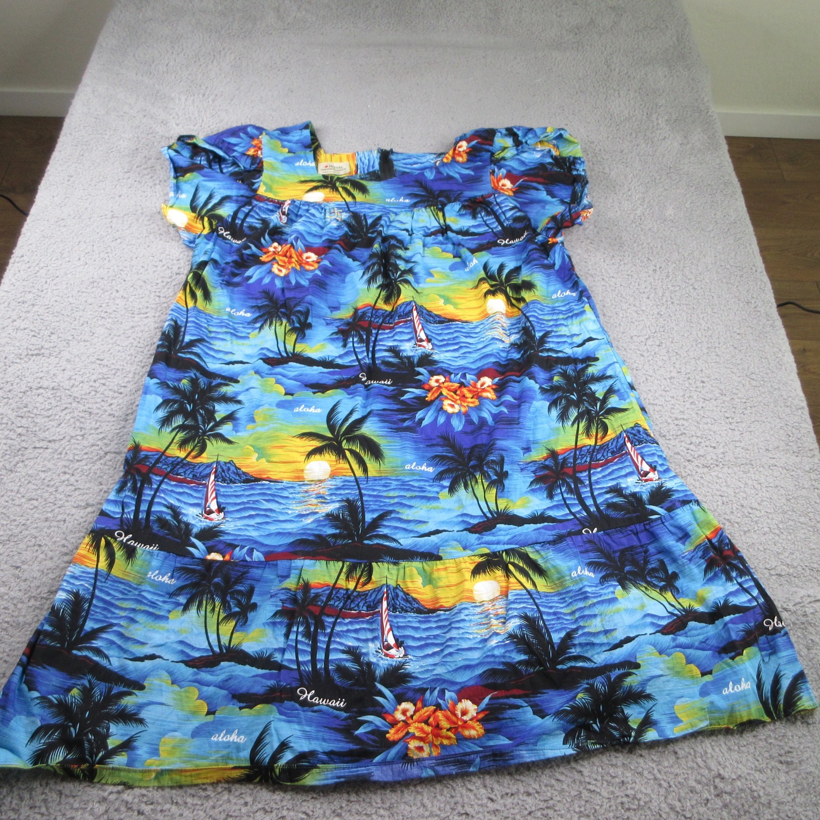 Royal Hawaiian Creations Dress Womens 4XL Blue Floral Cotton Short Sleeve