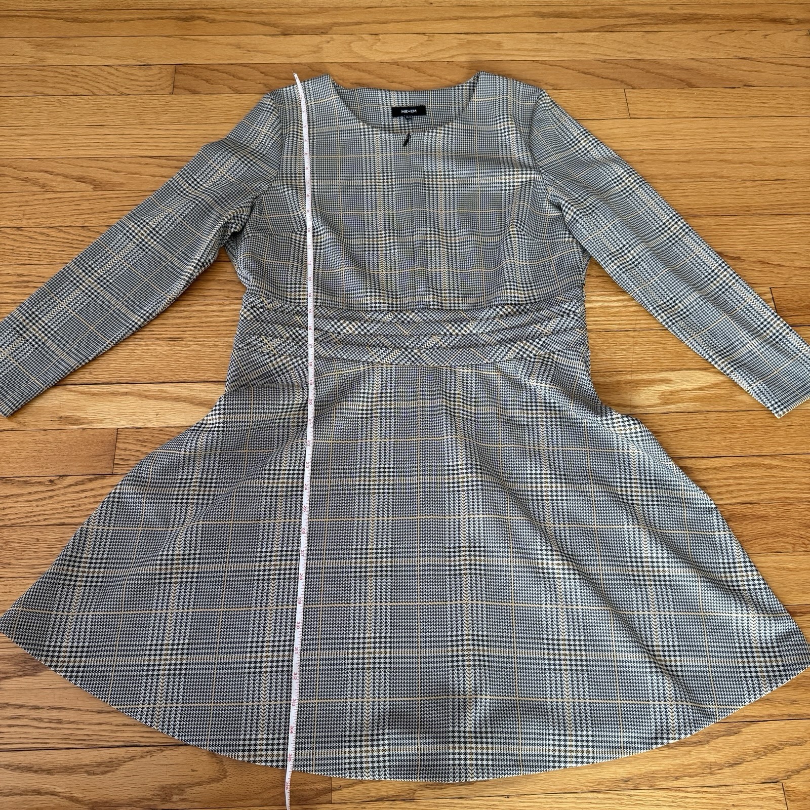 ME + EM Houndstooth Plaid Bracelet Sleeve Fit & Flare Dress US 12 Academia