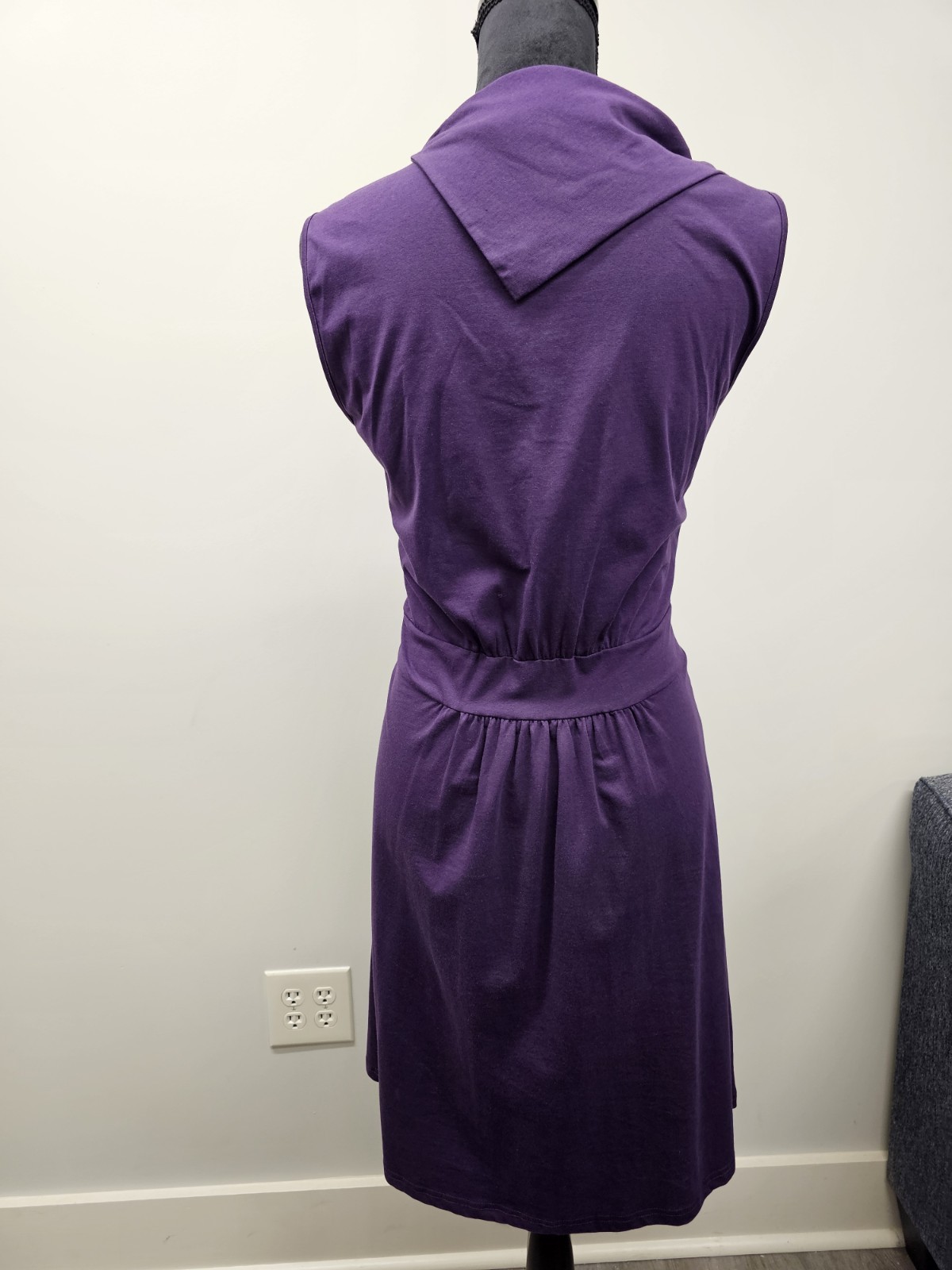 Womens L Huhot Purple with Black Buttons Dress Asymmetric Cowl Neck Pockets