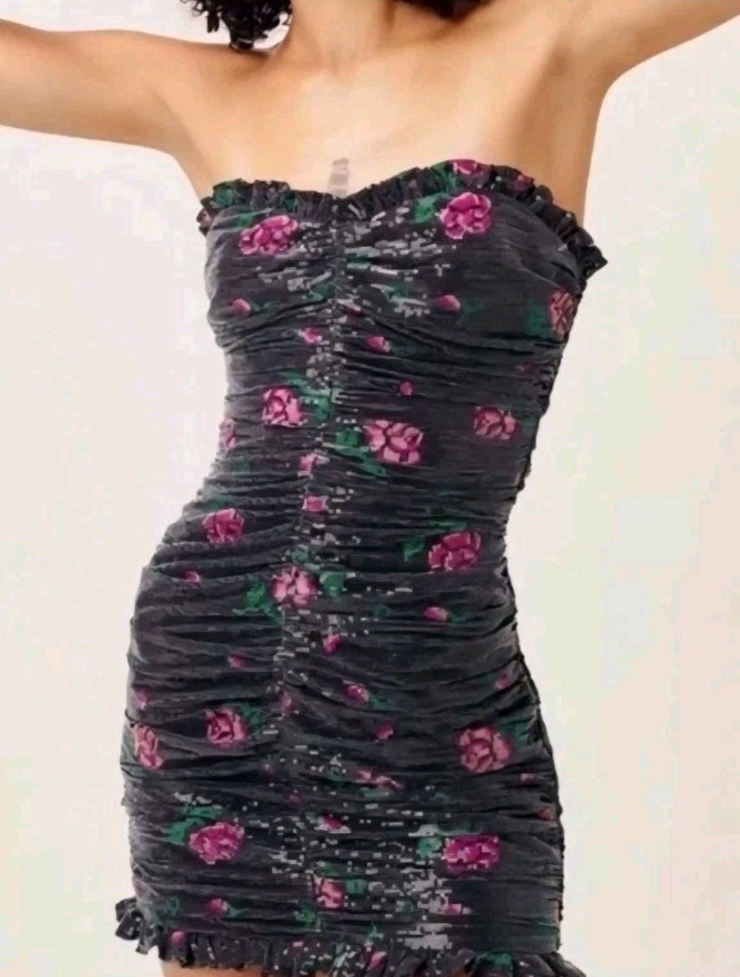 NWT For Love & Lemons Rose Sequin Strapless Ruched Mini Whimsigoth Dress L