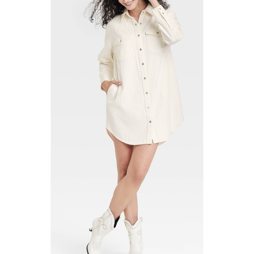 New Universal Thread Women’s Western long sleeve Shirtdress front button, size M