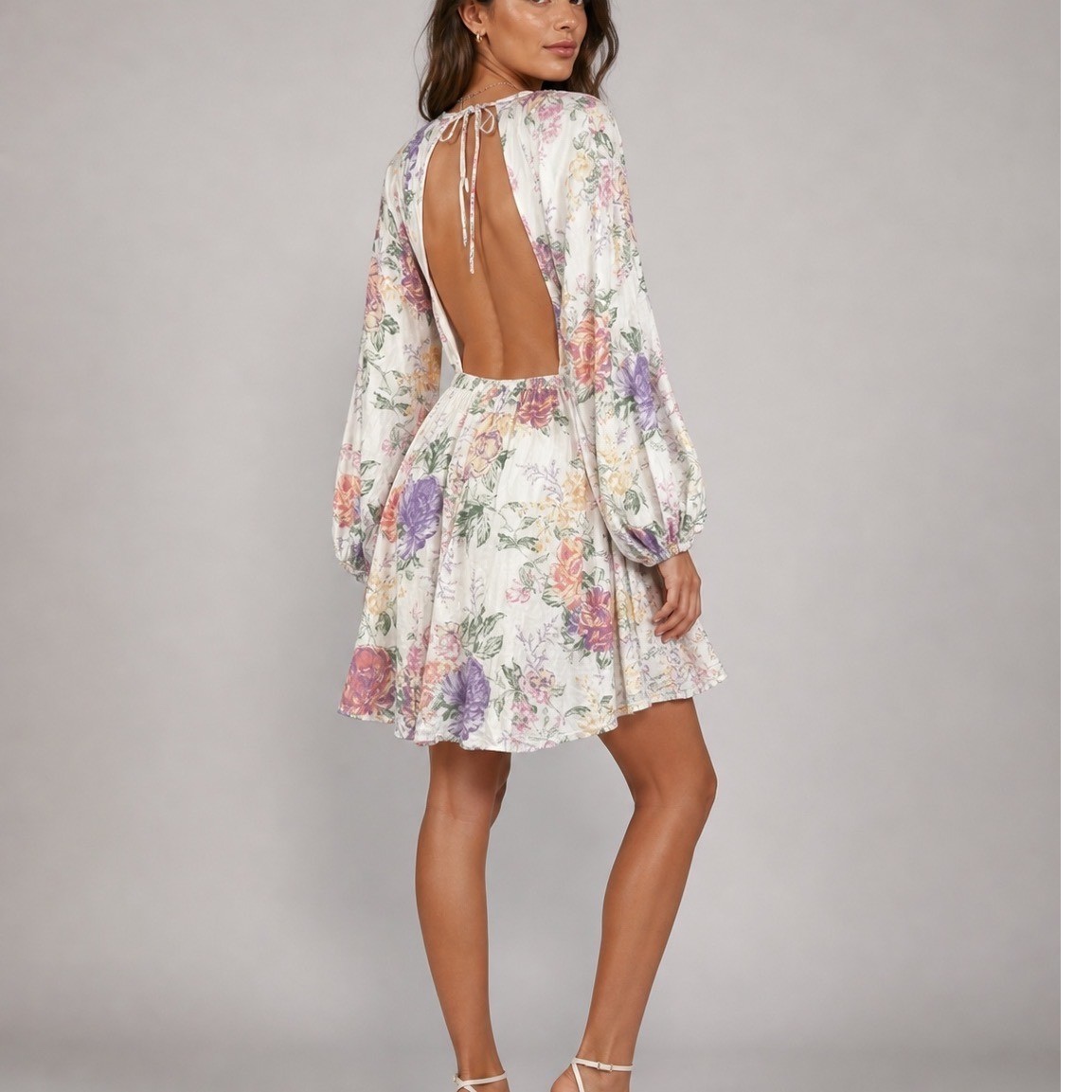 H&M Divided Floral Open Back Mini Dress White Pink Yellow Cotton Size S Small