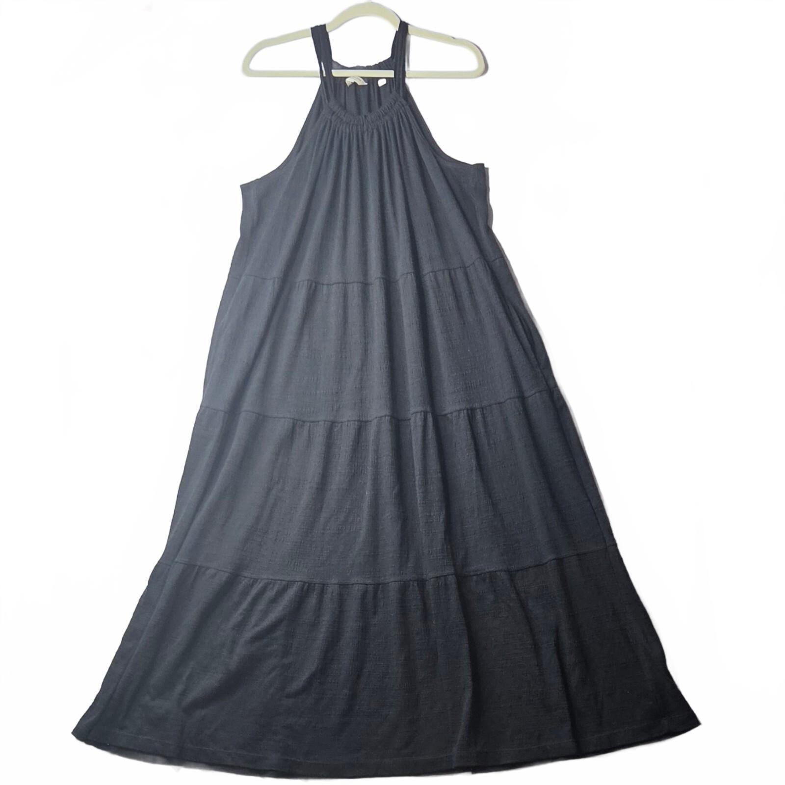 Max Studio Plus Black Tiered Halter Maxi Dress Jersey Knit Soft Flowy 1X