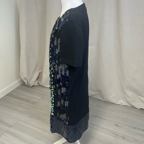 Tory Burch Retro Sequin Colorblock Shift Dress Black Cream Sz L Mob Wife Luxury