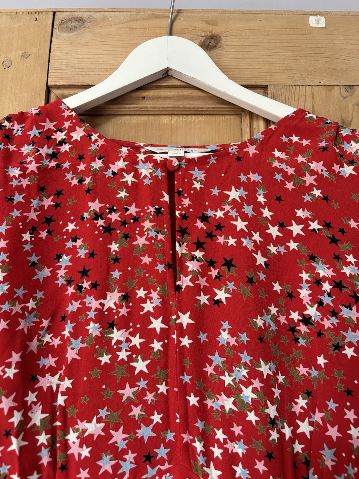 M&S X Ghost Red Star Print Midi Tea Dress Size 20 Retro
