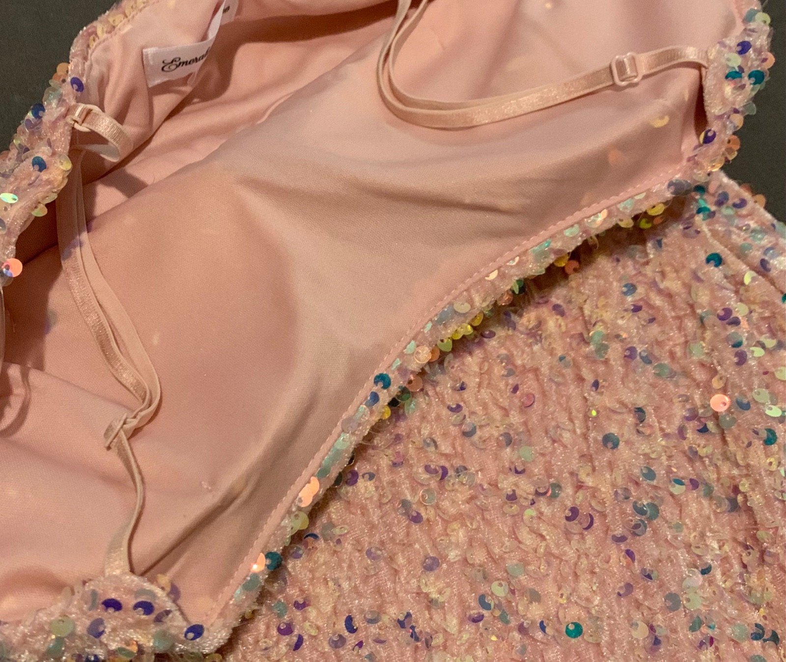 NWT Emerald Sundae Pink Sequin Mini Dress Womens Size M Stretch Built in Bra