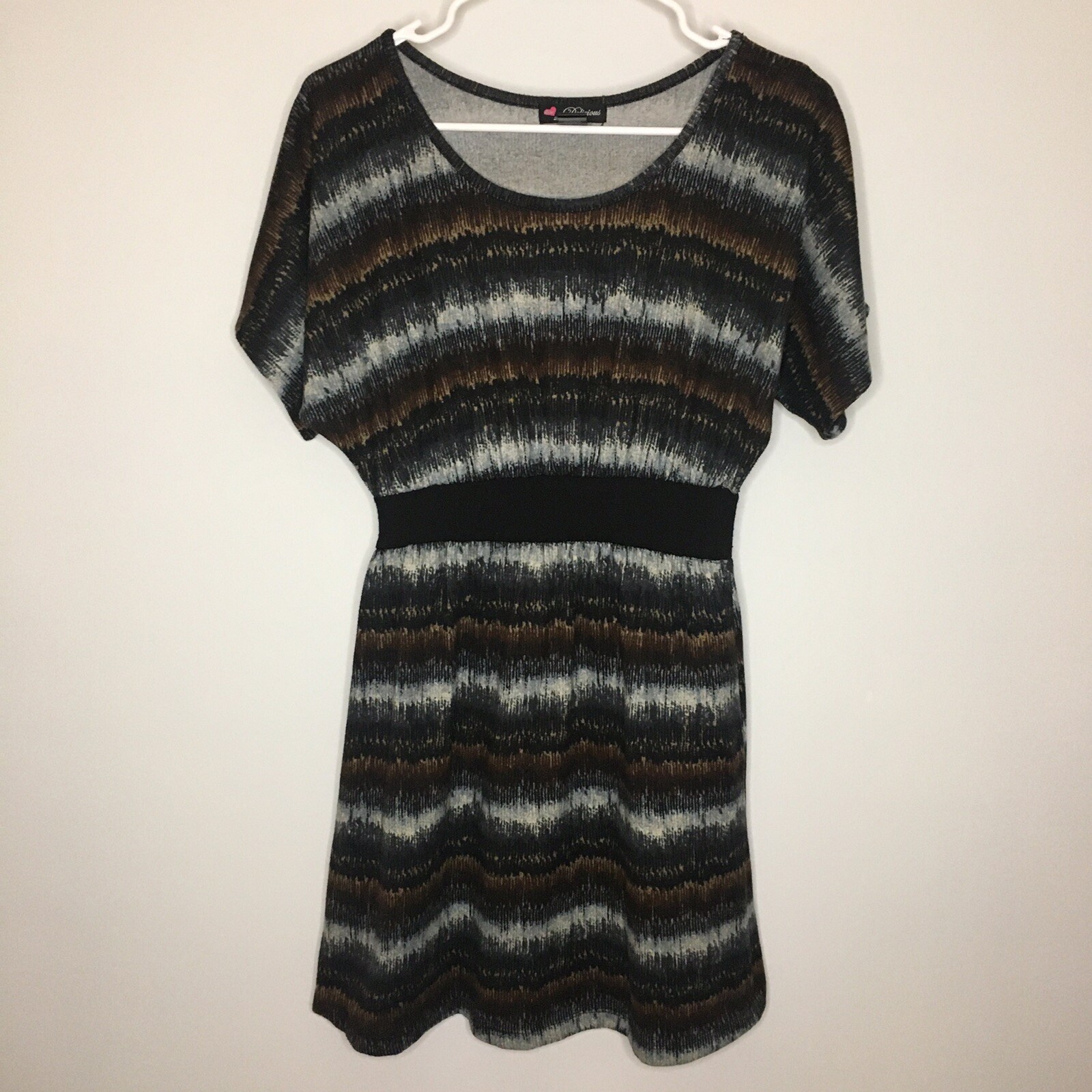 DELIRIOUS Blue Brown Striped Short Mini Dress Small