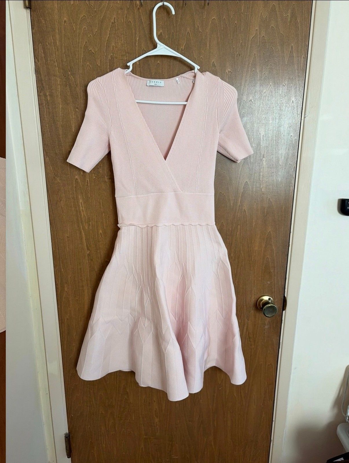 Sandro Paris Blush Pink Knit Pleated Midi Dress Women’s Size 34