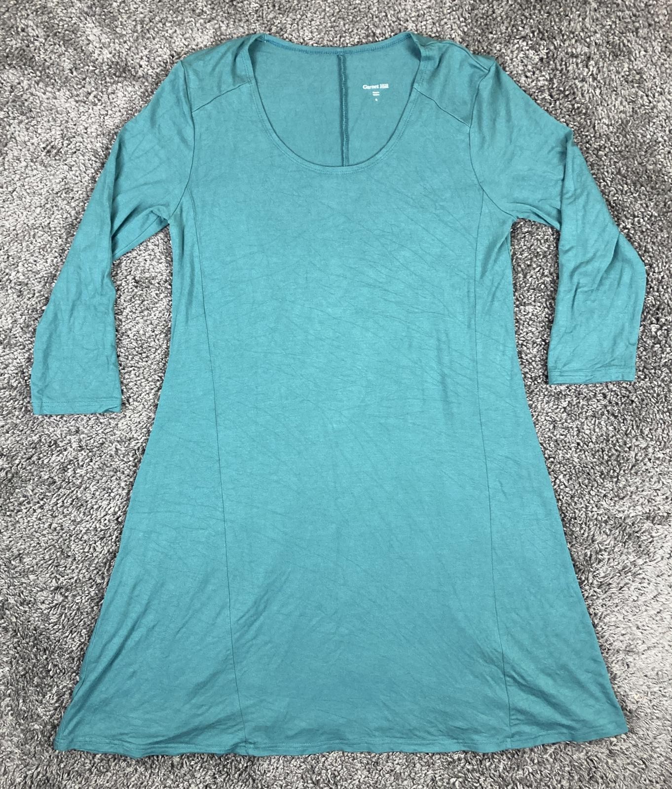 Garnet Hill Women’s Teal Green Knit Trapeze Swing Dress 3/4 Sleeve Stretch Small