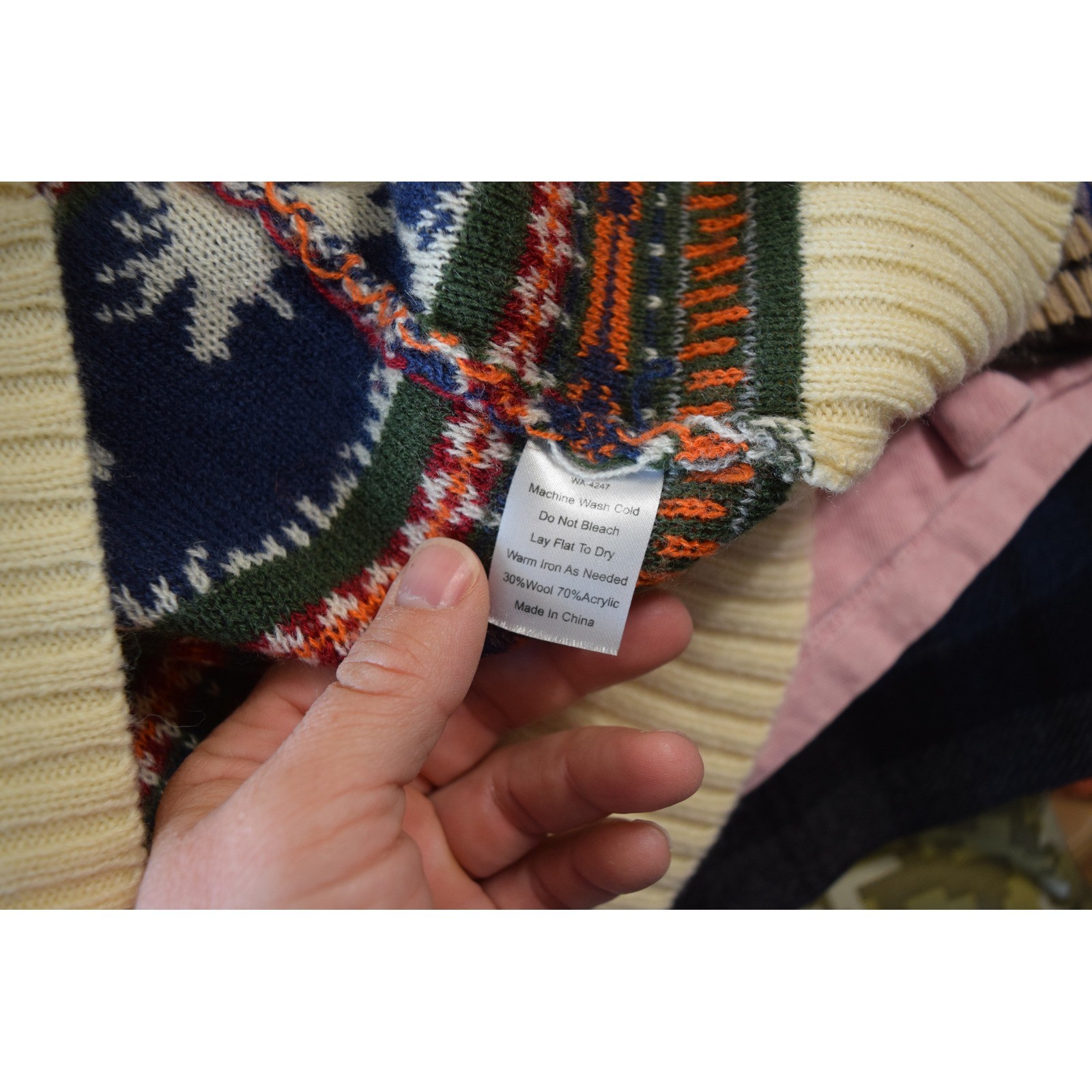 Kiel James Patrick Cozy Cabin Sweater Dress Medium Cream Fair Isle Moose