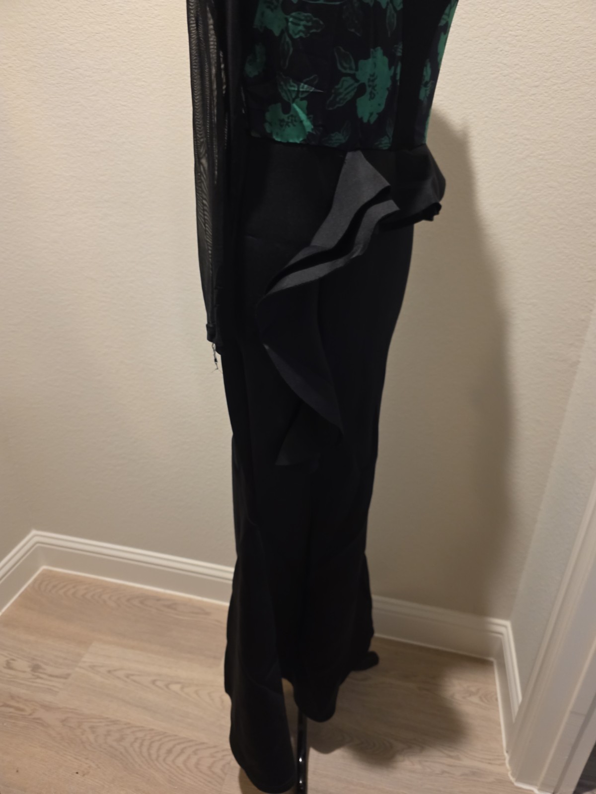 Size Large Green And Black Long Evening Grown Scuba Knit And Sheer Stretchy