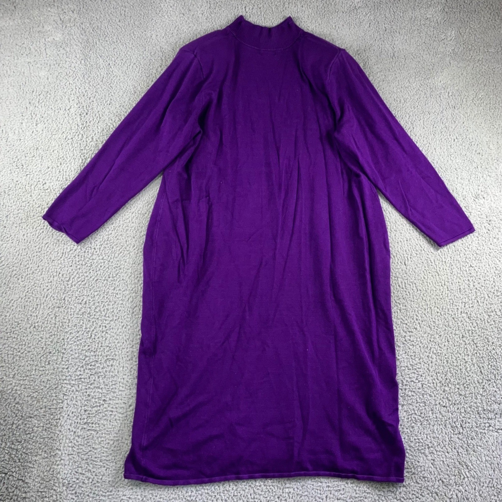 Sergio Hudson Strong Shoulder Sweater Dress 4X Mock Neck Midi Long Sleeve Knit