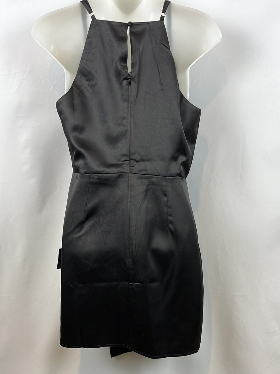 Lulus What a Stunner Black Satin Asymmetrical A-Line Mini Dress Size M – NEW