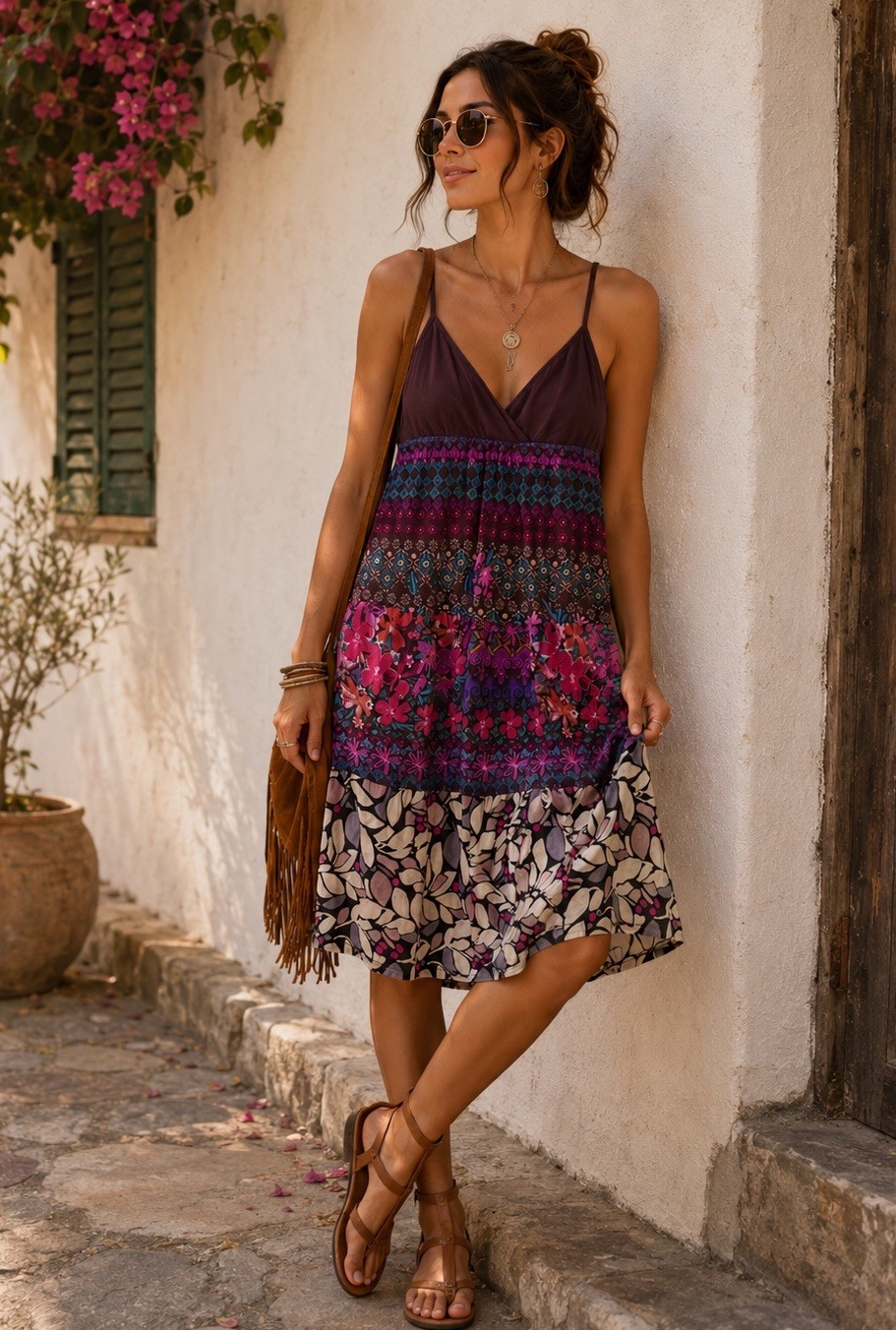 Floral Mixed Print Mini Sundress Small Boho Festival Beach Summer Resort Wear