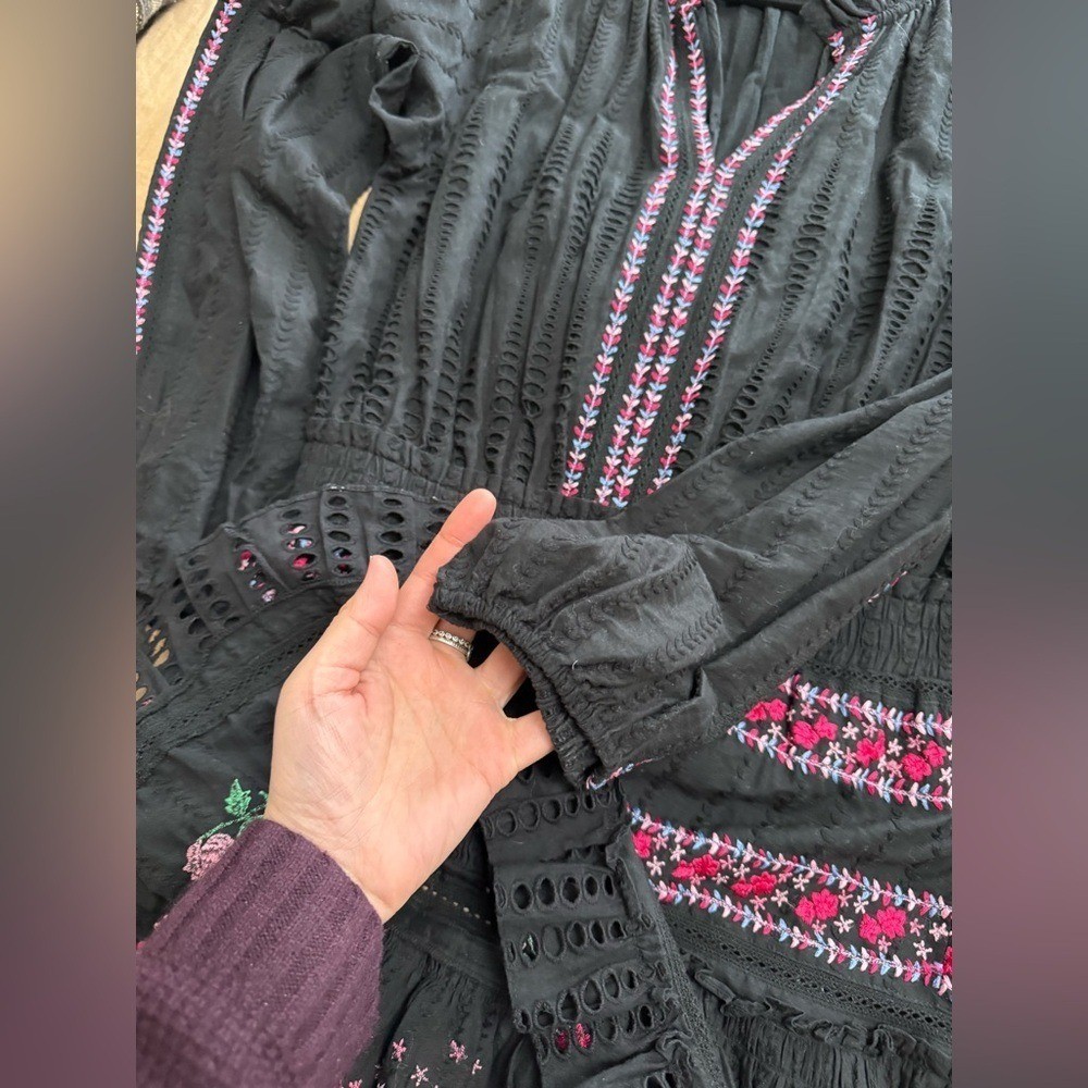 MISA Los Angeles Black Embroidered Long Sleeve Mini Dress w