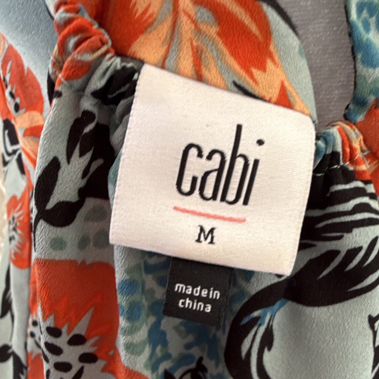CAbi Blue Orange Floral Chiffon V-Neck Sleeveless Shift Knee Dress M 5400