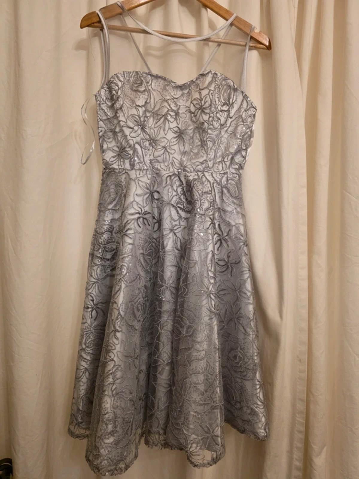 Quiz Silver Skater Dress Sequin Party UK 10 New