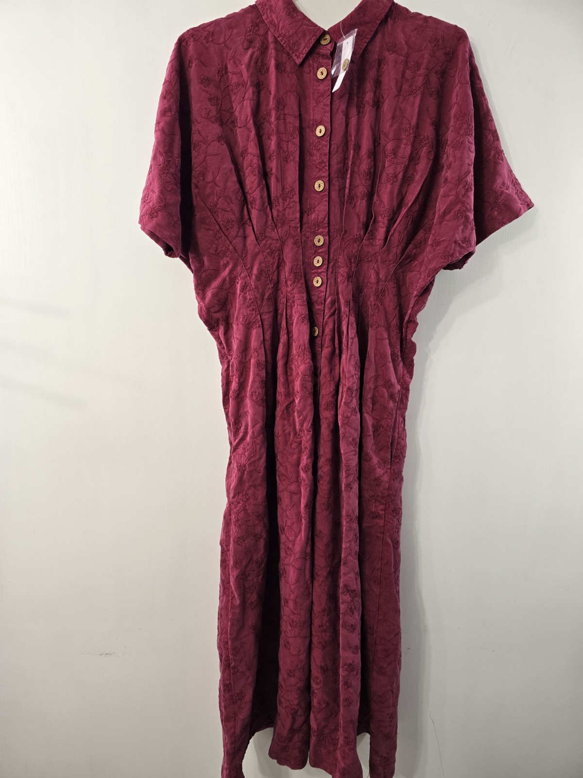 Soft Surroundings Embroidered SS Short Sleeve Tencel Midi Shirtdress Rich Berry