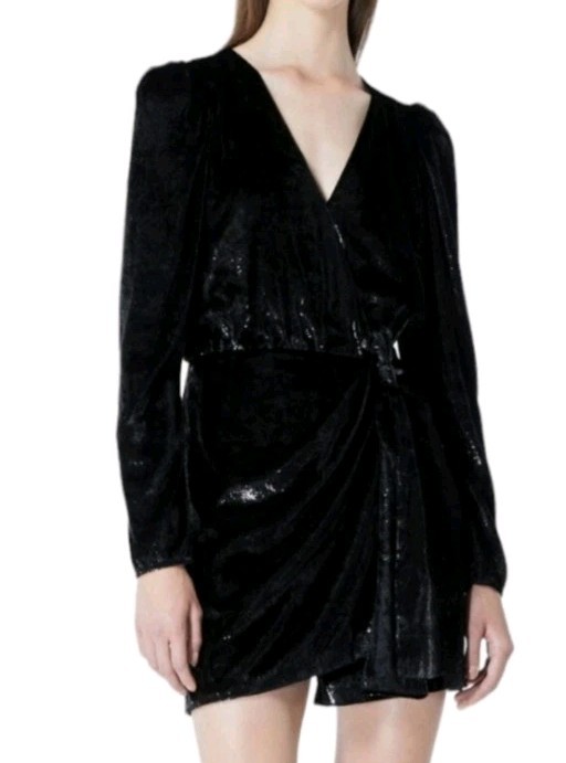The Kooples Paris Black Velvet Wrap Dress Womens Size 1 S Midi Summer Chic