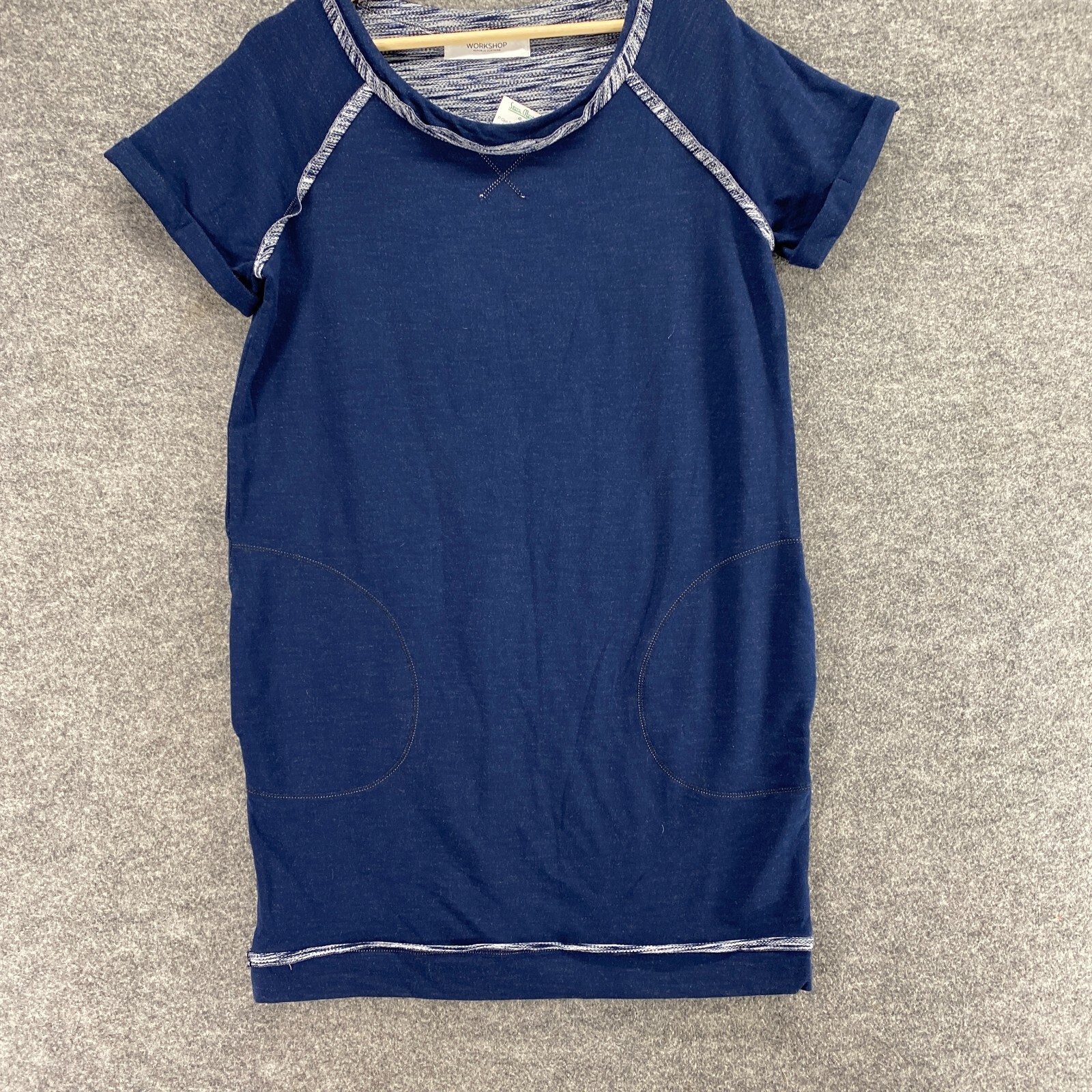 New Workshop Dress Women M Blue Shift Short Pockets Rayon Short Sleeve