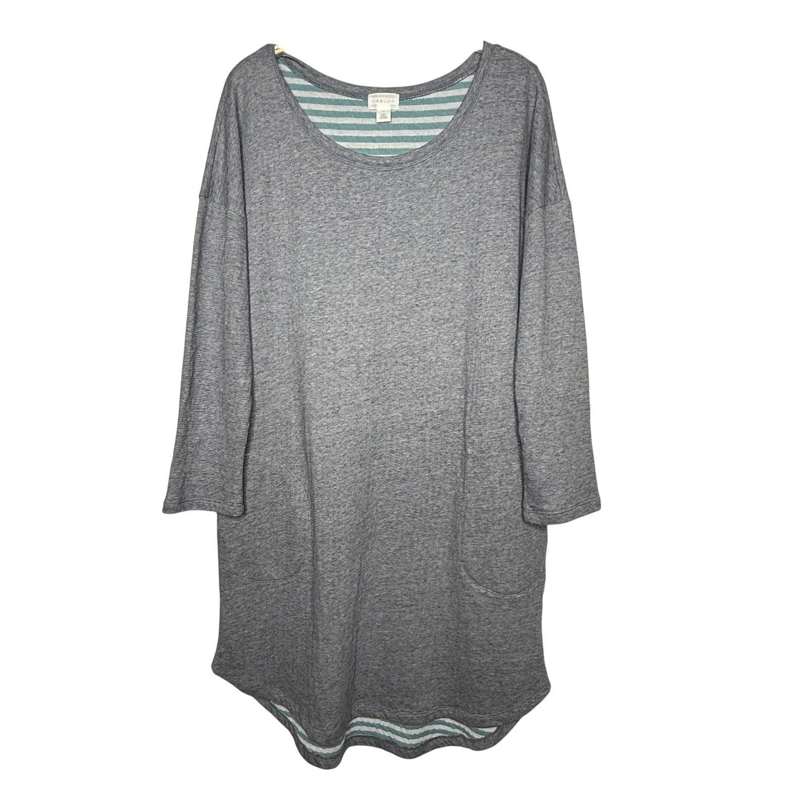 Caslon Women Gray Striped Pocket Tunic Dress Long Sleeve Size L
