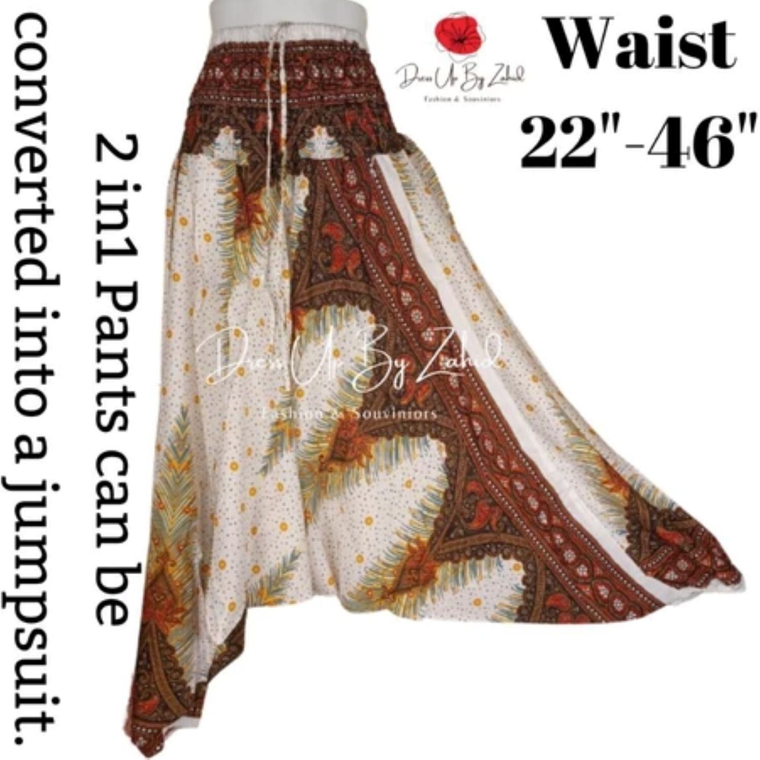 Magical Low Cut Aladdin Pants can be converted into a jumpsuit. Get 3 pieces