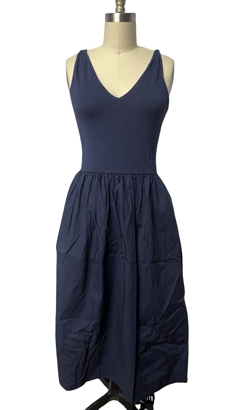 Rails Women Navy Blue Franca V-Neck Tank Sleeveless Midi Dress Size M w/ Pockets