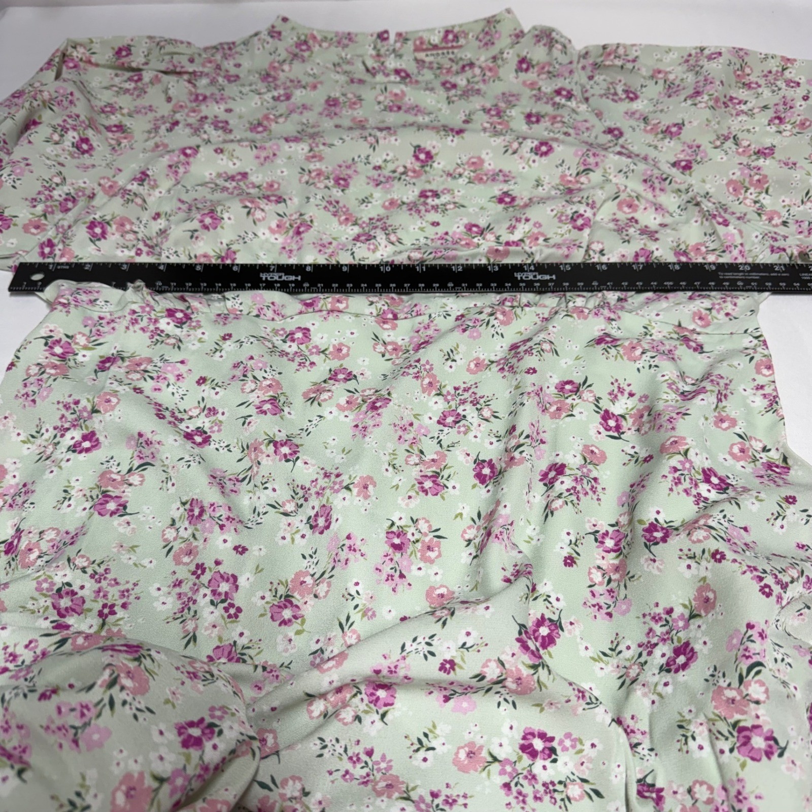 Andree by Unit Sage Green Floral Mock Neck Puff Sleeve Mini Dress Women Large