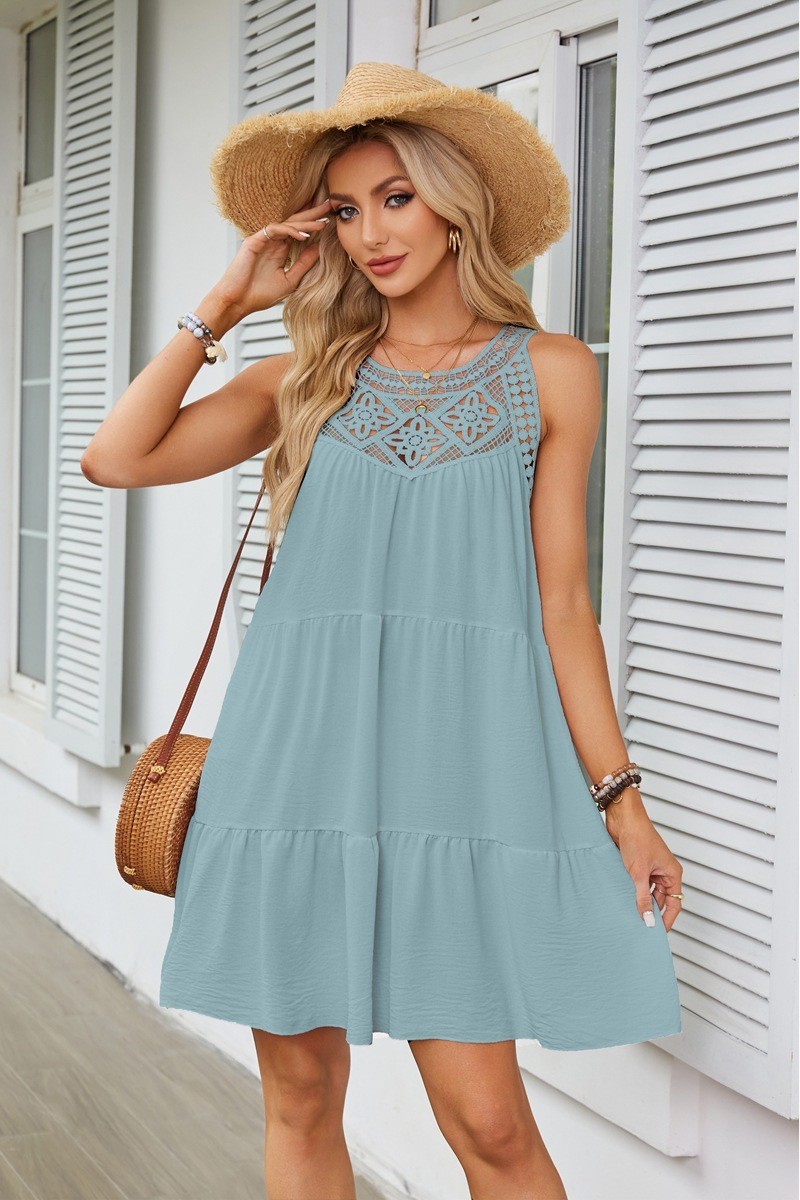 Halter Neck A line DRESS Sleeveless Lacr Crochet SUNMER BEACH SUNDRESS S-XXL
