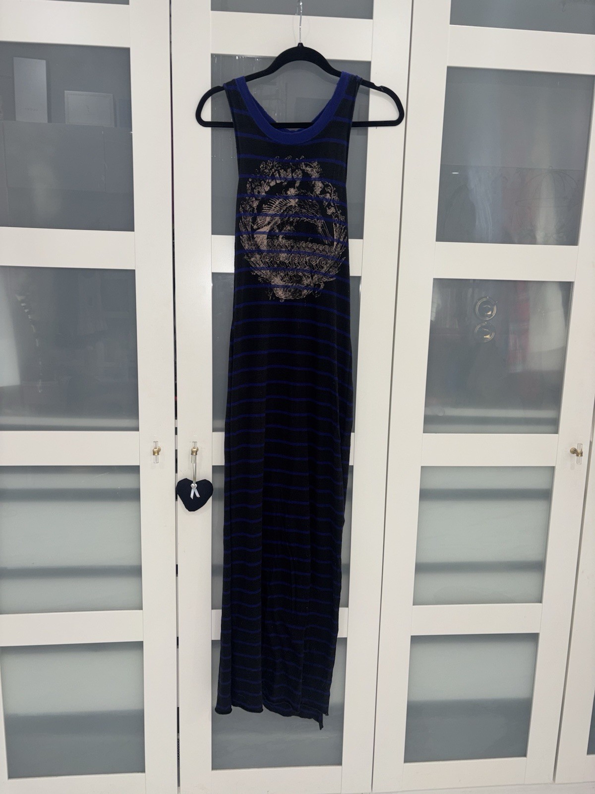 We The Free Rolling Seas Graphic Maxi Dress Striped Racerback Blue Black S