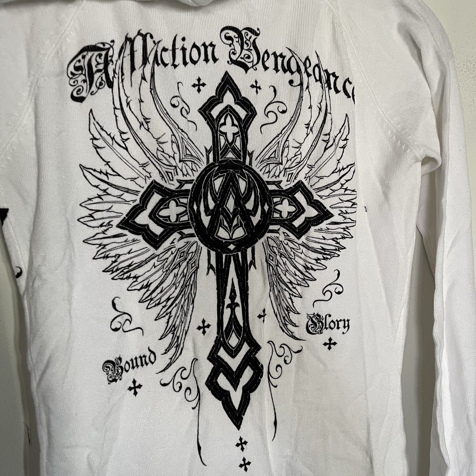 Affliction Live Fast Womens XL White Hooded Sweater Dress Cross New Y2K T9