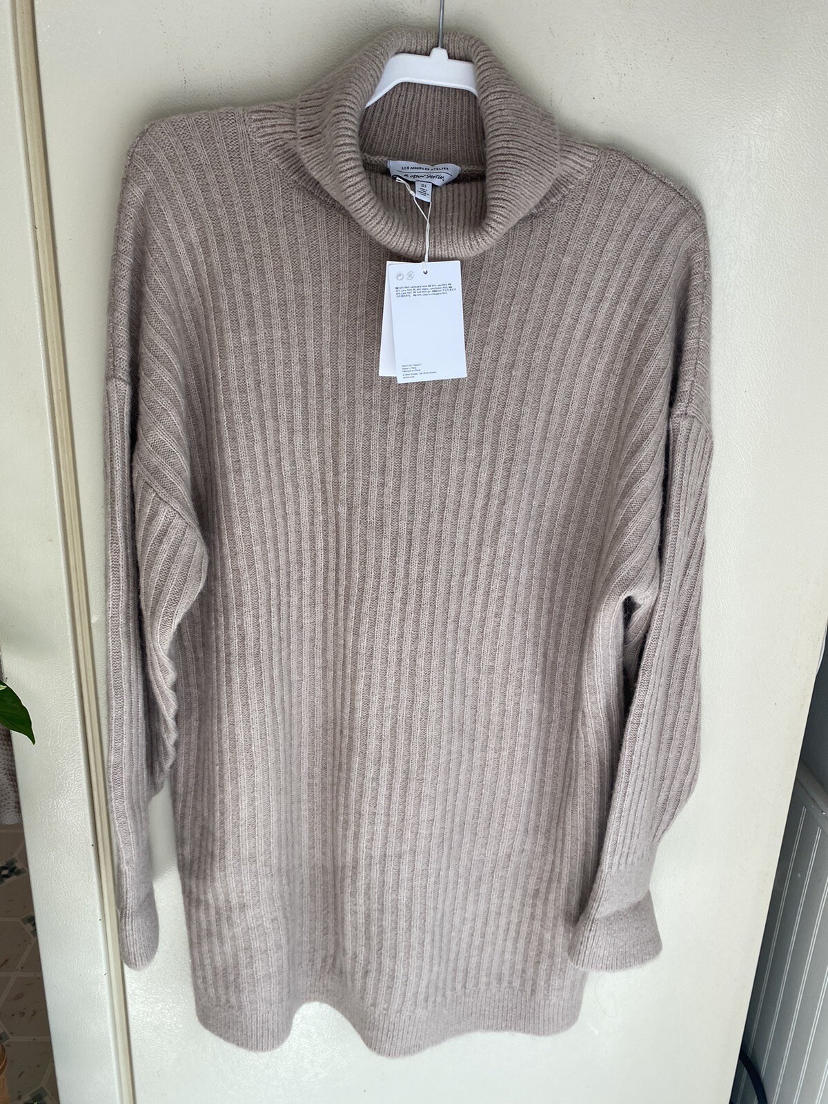 & Other Stories Turtleneck Wool Blend Ribbed Sweater Mini Dress Size S NEW Beige