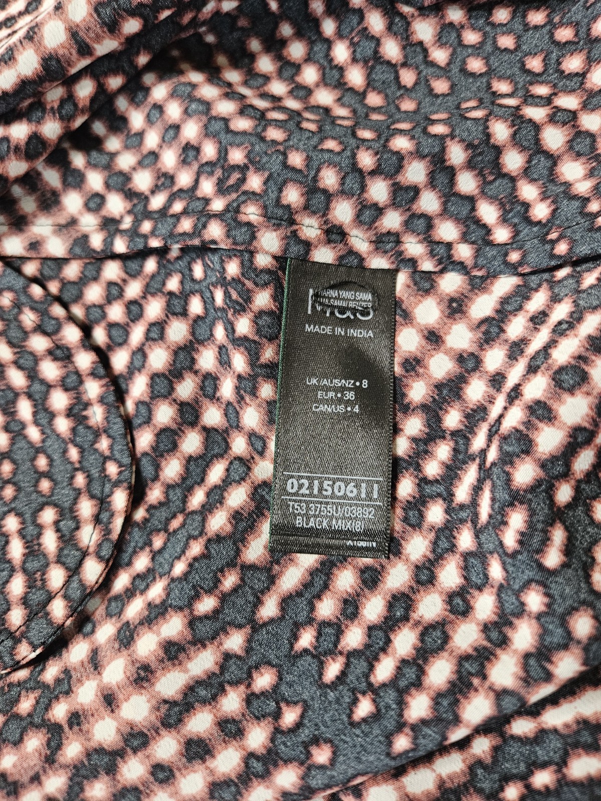 M&S Per Una Dress Geometric Print Long Puff Sleeve Pockets Pink/Black Size UK 8