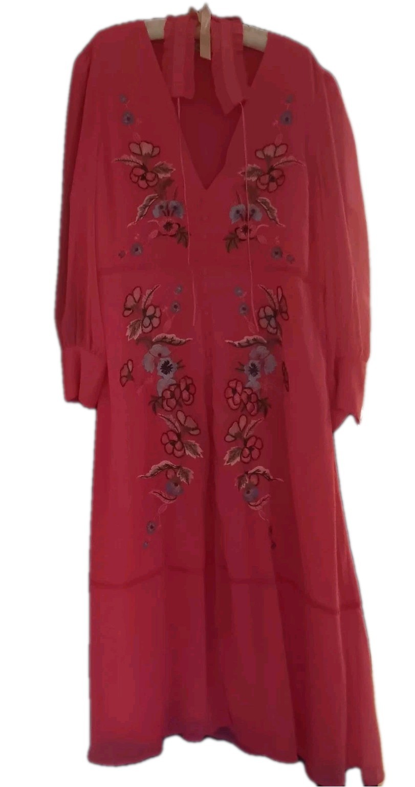 Hope & Ivy Dress Size 22 Pink Floral Flower Embrodiery Boho Semi Sheer