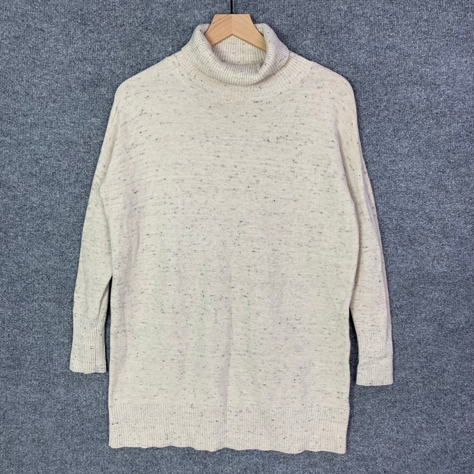 Eileen Fisher Organic Cotton Blend Tunic Sweater Dress Turtleneck Oatmeal XS
