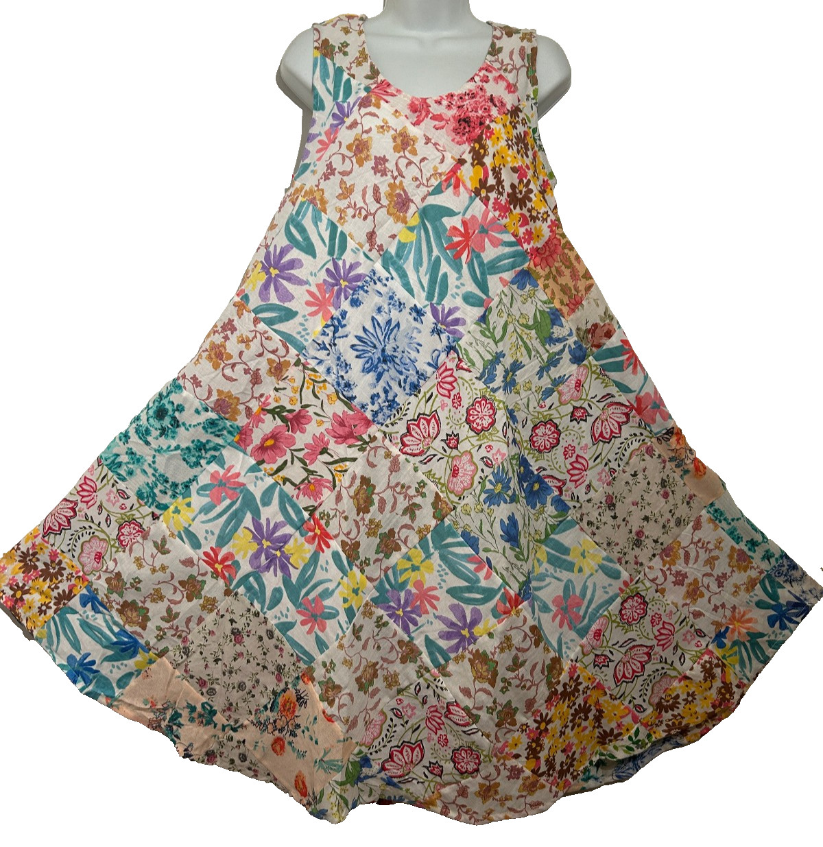 Nwt SACRED THREADS boho patch funky hippie rayon umbrella DRESS O/S fits M
