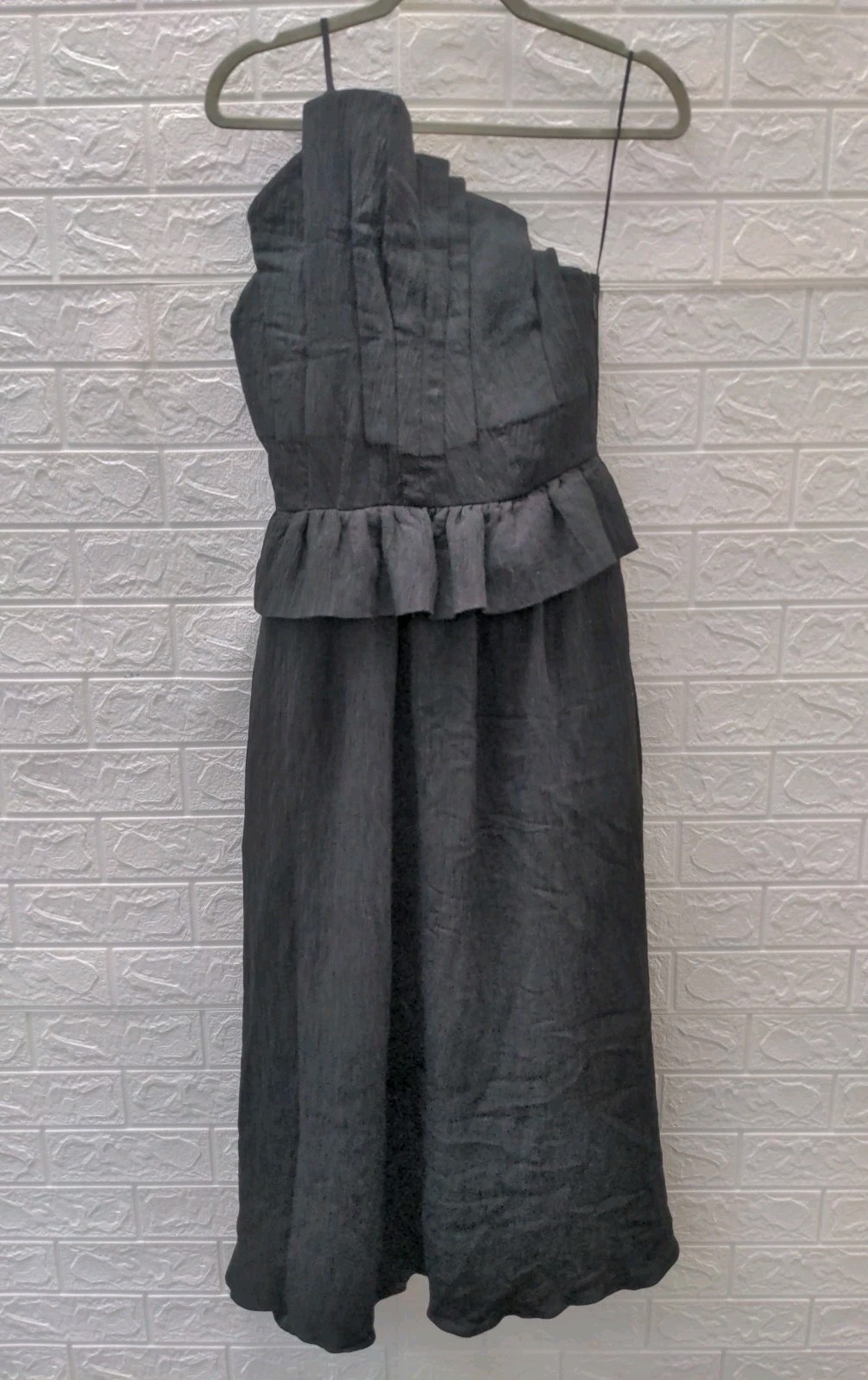 New English Factory Pleated Ruffle Strapless Maxi Dress Black Size S