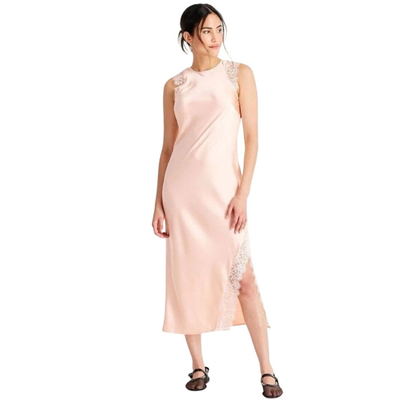 Future Collective Women’s Sleeveless Lace Trim Maxi Dress Peach Orange Size XS