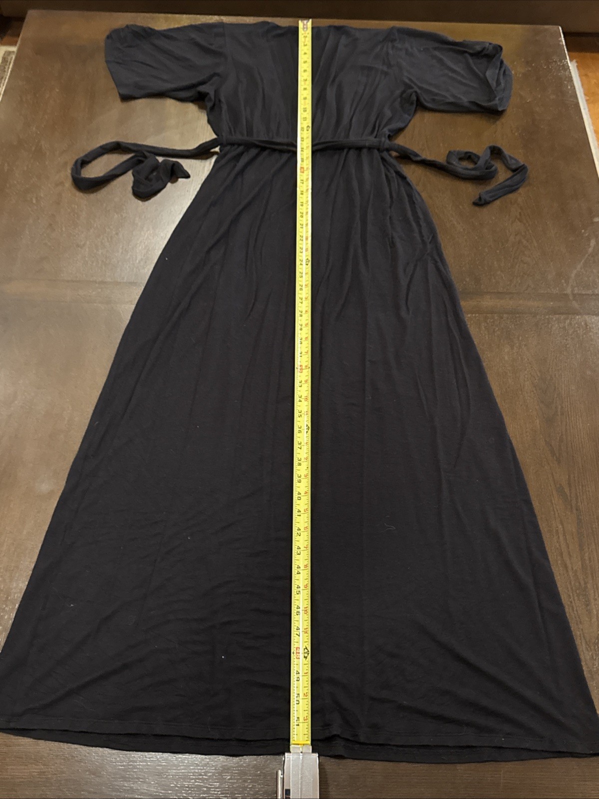 Presley Skye Belted Long Dress Black Simple V Neck Short Sleeve Medium USA