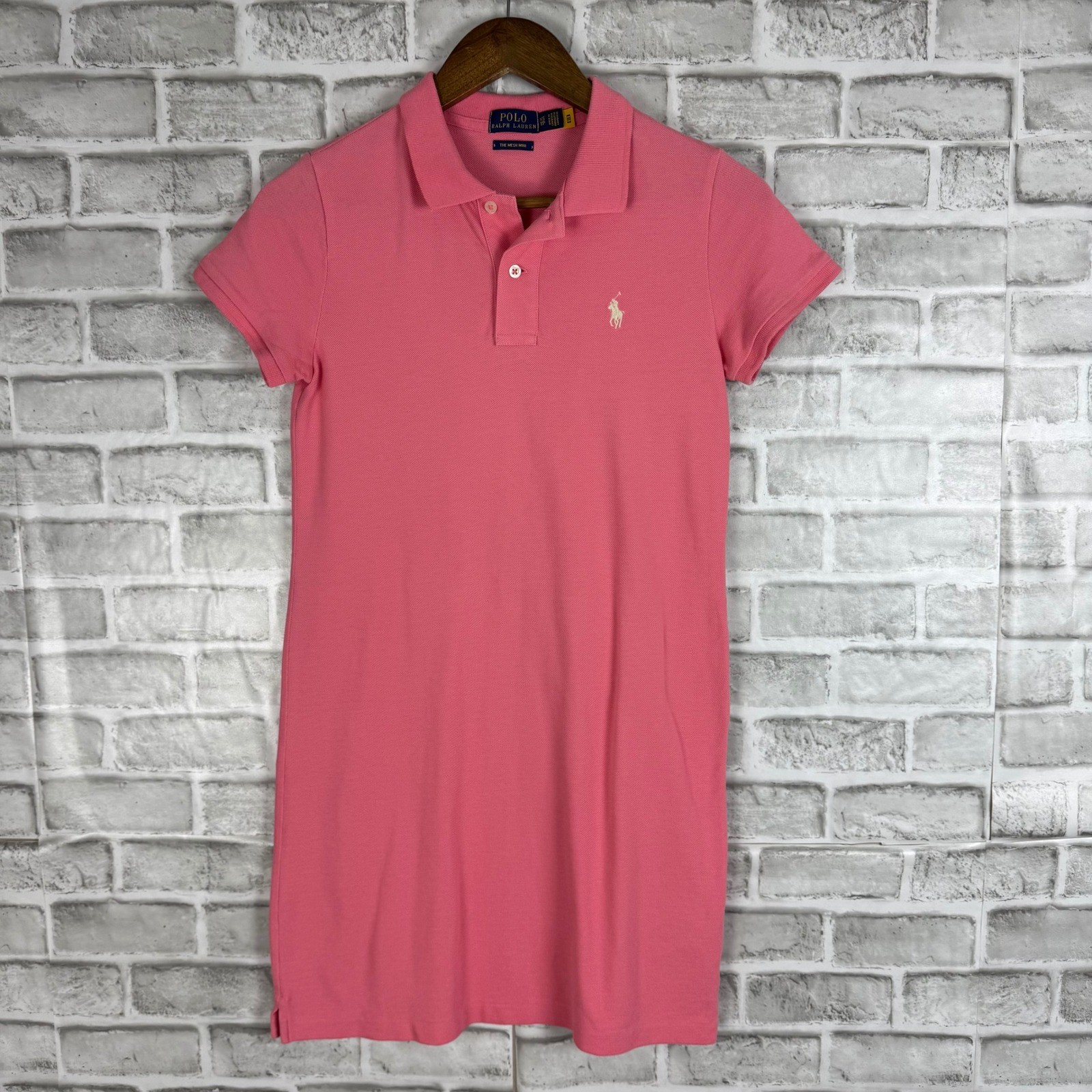 Polo Ralph Lauren The Mesh Mini Dress Pink Cotton Pique Short Sleeve Women XS TP