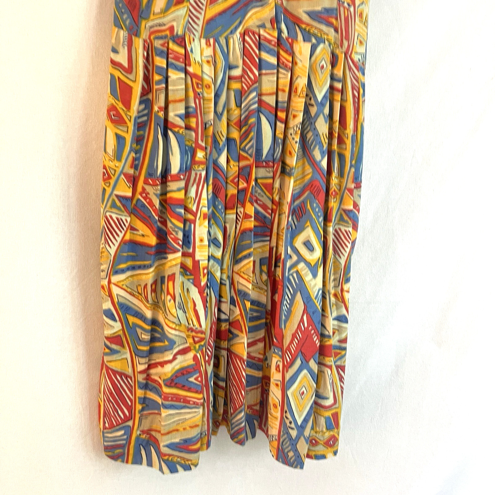 Vintage Adini Abstract Geometric Rayon Midi Dress Made India L Colorful 90s