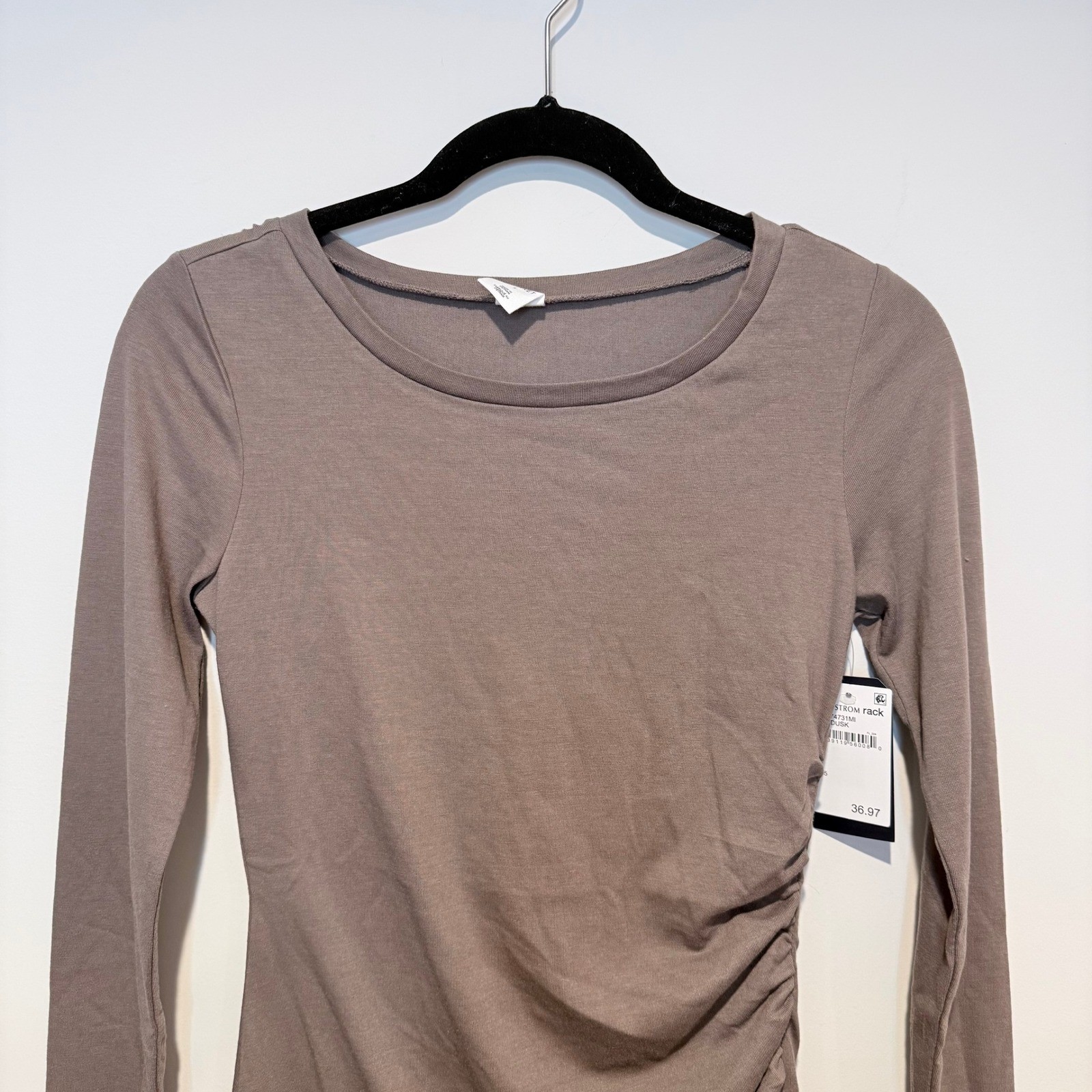 MELROSE & MARKET Brown Ruched Side Long Sleeve Mini Dress Size S NEW